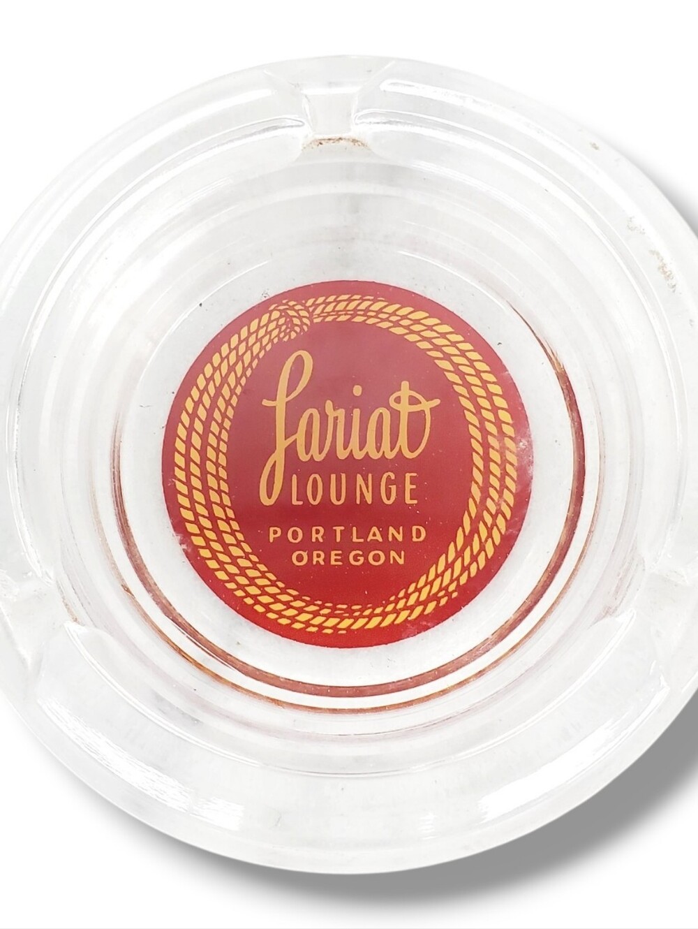 vintage glass ashtray featuring advertising for Fariat Lounge Portland Oregon